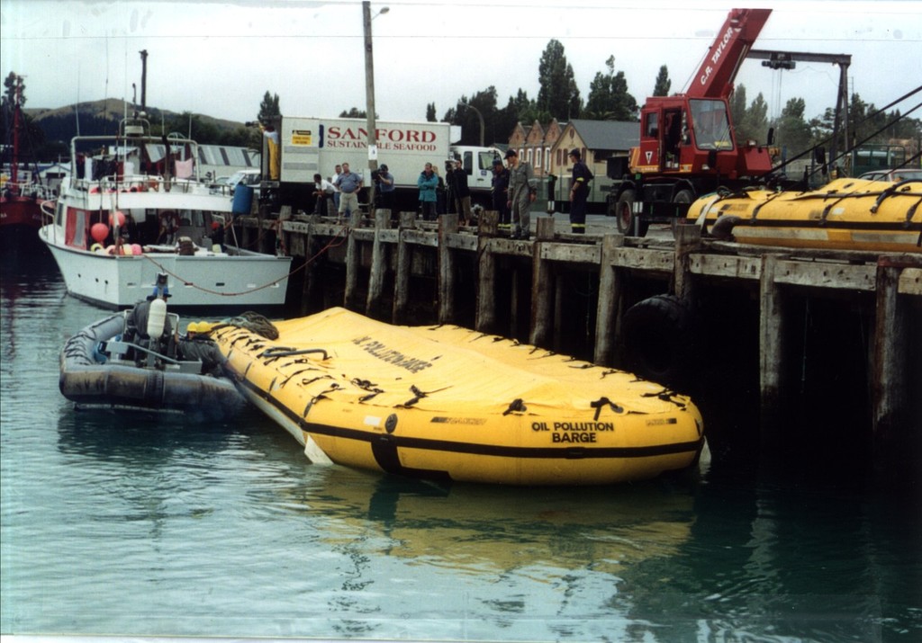 Lancer Inflatable Oil barge used in the Gisborne oil spill - 2002 © Lancer Industries. www.lancer.co.nz